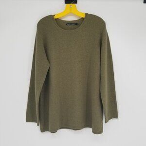 Gudrun Sjoden L Olive Green Wool Sweater - Medium Weight, Relaxed Fit, Lagenlook